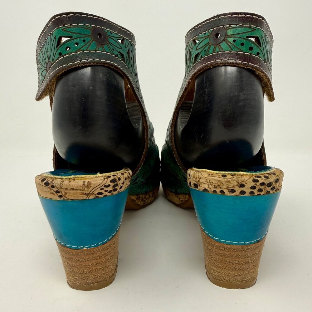L'Artiste Hand Painted Leather Slingback Block Heels 7.5-8 - Picture 9 of 15